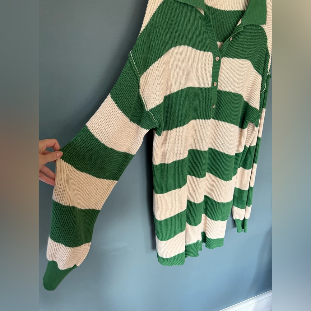 Free People FP Beach Picnic Striped Sweater Romper Kelly Green Combo Sz medium - Picture 4 of 12